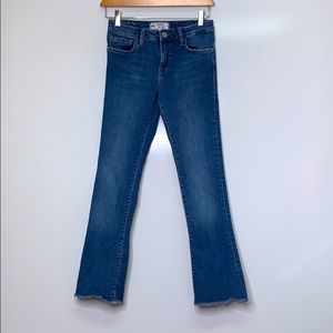 FREE PEOPLE High Waist Crop Straight Raw Hem Denim